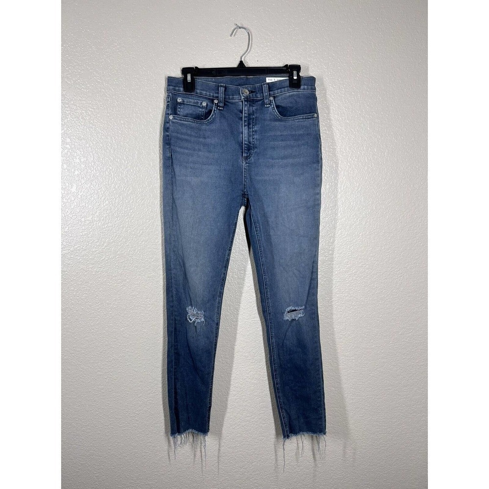 Rag & Bone High Rise Ankle Skinny Jean Size 28 Distressed Raw Hem
